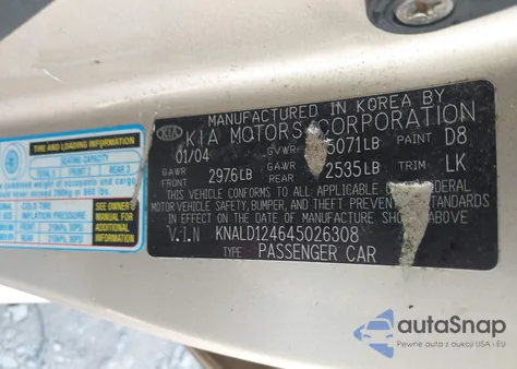 2004 Kia Amanti из США, поврежденный, VIN KNALD124645026308